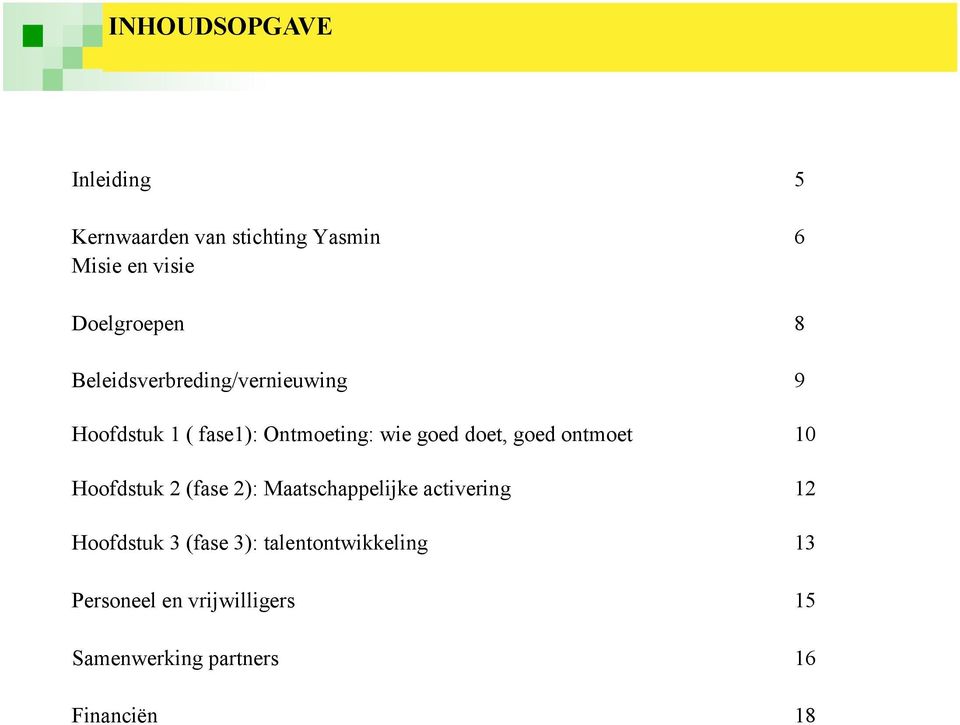 ontmoet 10 Hoofdstuk 2 (fase 2): Maatschappelijke activering 12 Hoofdstuk 3 (fase 3):