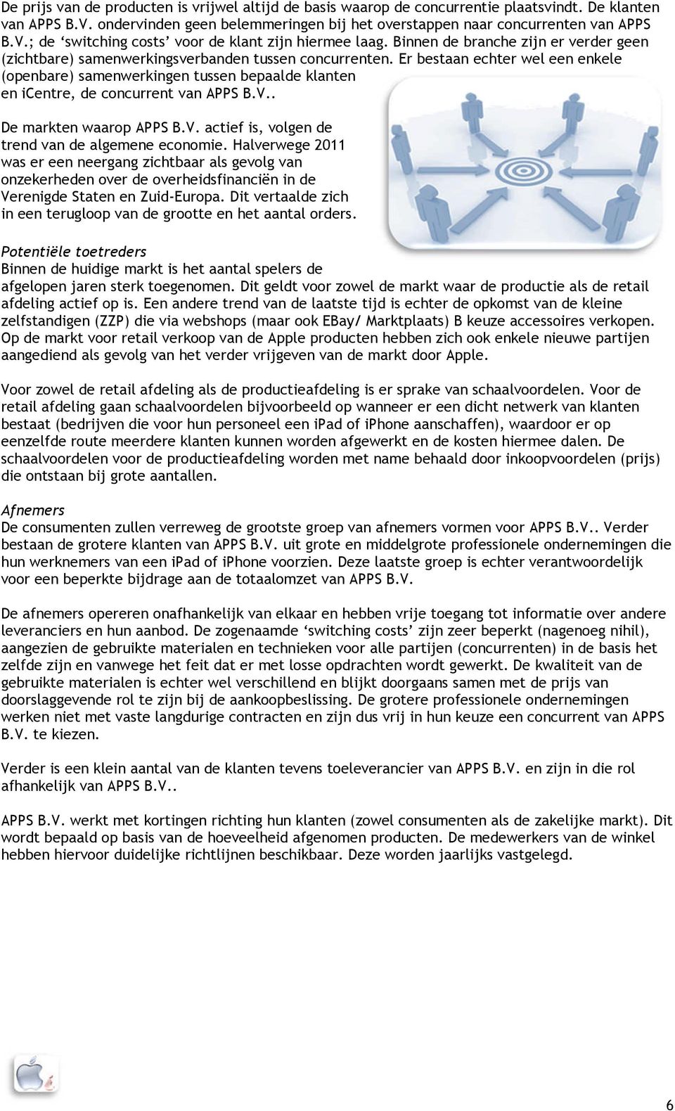 Er bestaan echter wel een enkele (openbare) samenwerkingen tussen bepaalde klanten en icentre, de concurrent van APPS B.V.. De markten waarop APPS B.V. actief is, volgen de trend van de algemene economie.