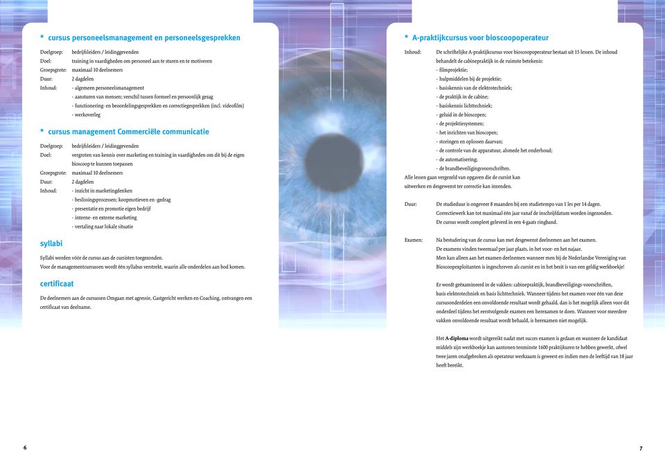 videofilm) - werkoverleg * cursus management Commerciële communicatie vergroten van kennis over marketing en training in vaardigheden om dit bij de eigen bioscoop te kunnen toepassen Inhoud: -