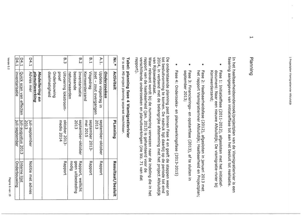 januari 2013 met het rapport Vismigratierivier Afsluitdijk; Haalbaarheid en Projectplan; Fase 3: Financierings- en opstartfase (2013), af te sluiten in september 2013; Fase 4: Onderzoeks- en