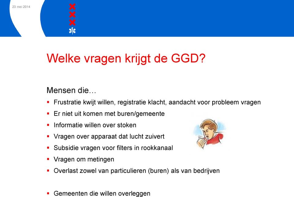 niet uit komen met buren/gemeente Informatie willen over stoken Vragen over apparaat dat