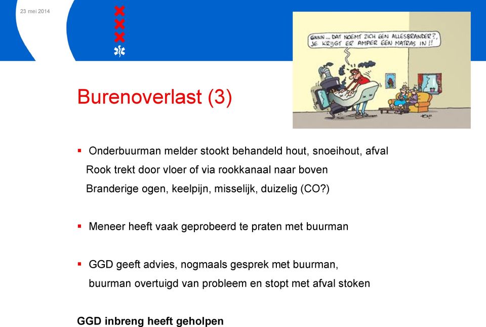 ) Meneer heeft vaak geprobeerd te praten met buurman GGD geeft advies, nogmaals gesprek