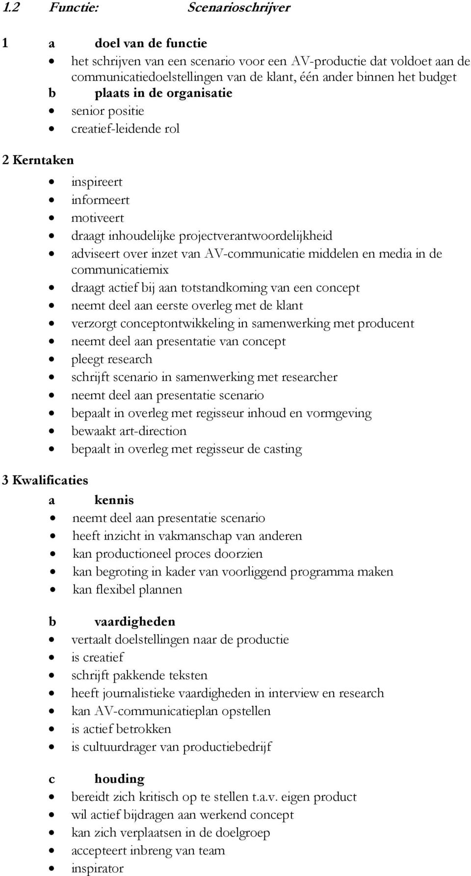 bij aan totstandkoming van een concept neemt deel aan eerste overleg met de klant verzorgt conceptontwikkeling in samenwerking met producent neemt deel aan presentatie van concept pleegt research