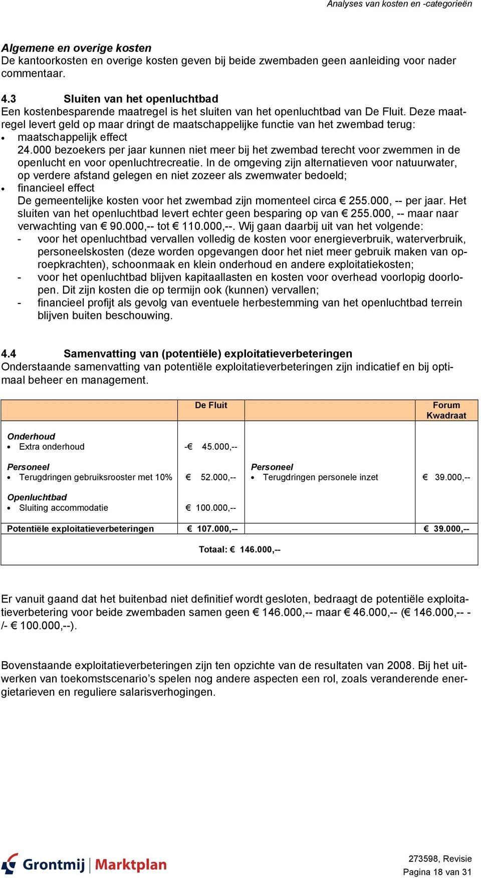 Deze maatregel levert geld op maar dringt de maatschappelijke functie van het zwembad terug: maatschappelijk effect 24.