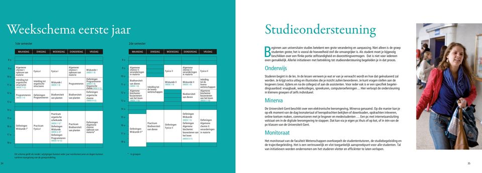 van planten Wiskunde I 0 u Oefeningen Programmeren (week -8) Organische chemie (week 9-) Oefeningen organische chemie Practicum organische scheikunde u 8 u WOENSDAG u u 3 u Algemene chemie II: