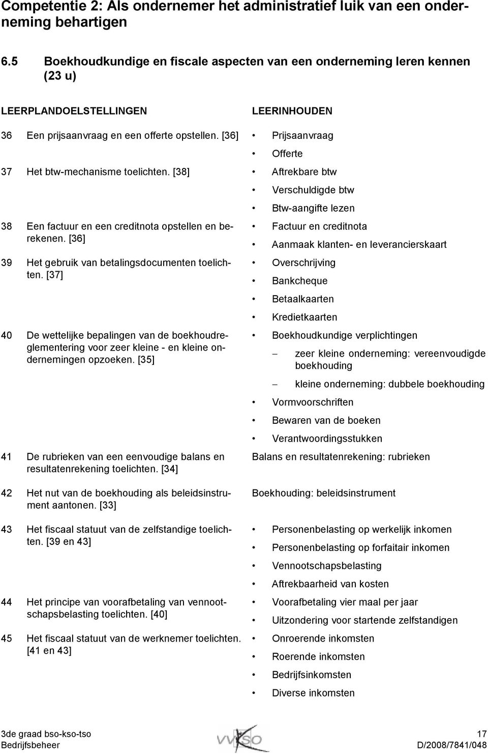 [36] Prijsaanvraag Offerte 37 Het btw-mechanisme toelichten. [38] Aftrekbare btw 38 Een factuur en een creditnota opstellen en berekenen. [36] 39 Het gebruik van betalingsdocumenten toelichten.