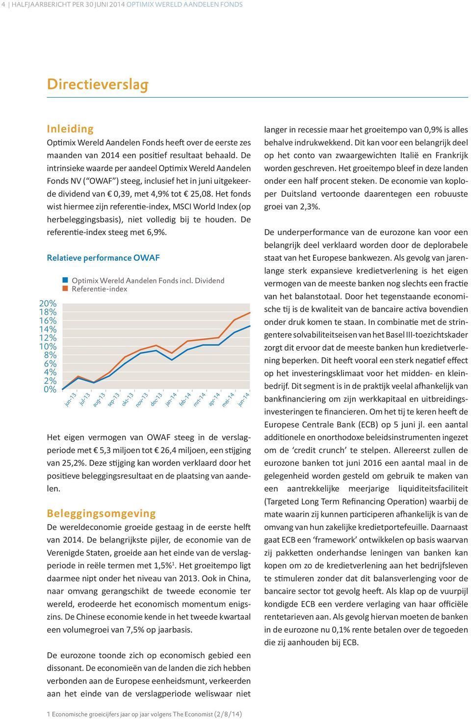 Het fonds wist hiermee zijn referentie-index, MSCI World Index (op herbeleggingsbasis), niet volledig bij te houden. De referentie-index steeg met 6,9%.