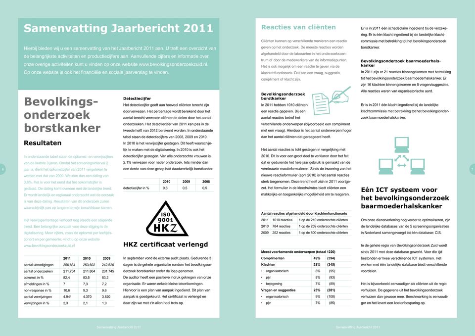 Bevolkingsonderzoek borstkanker Resultaten 6 In onderstaande tabel staan de opkomst- en verwijscijfers van de laatste 3 jaren.