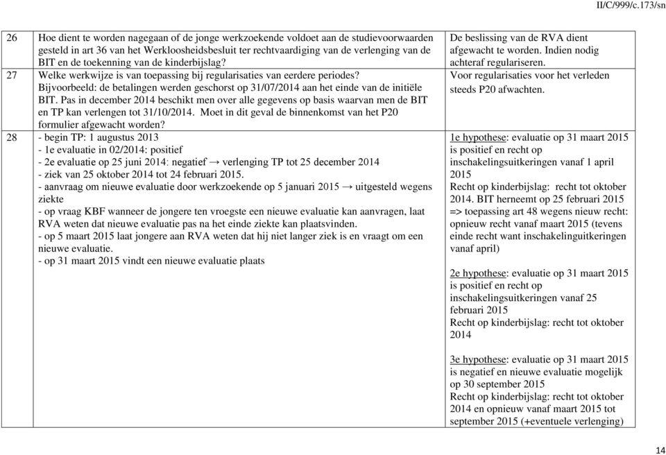 Bijvoorbeeld: de betalingen werden geschorst op 31/07/2014 aan het einde van de initiële BIT.