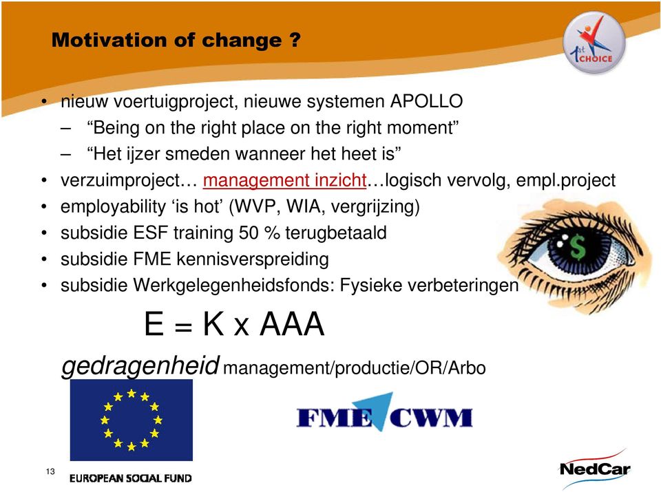 project employability is hot (WVP, WIA, vergrijzing) subsidie ESF training 50 % terugbetaald subsidie FME