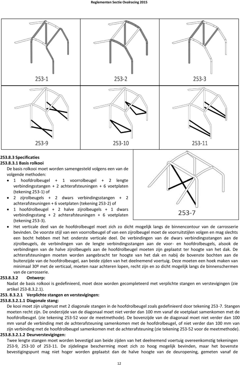 1 dwars verbindingsstang + 2 achterafsteuningen + 6 voetplaten (tekening 253-3).