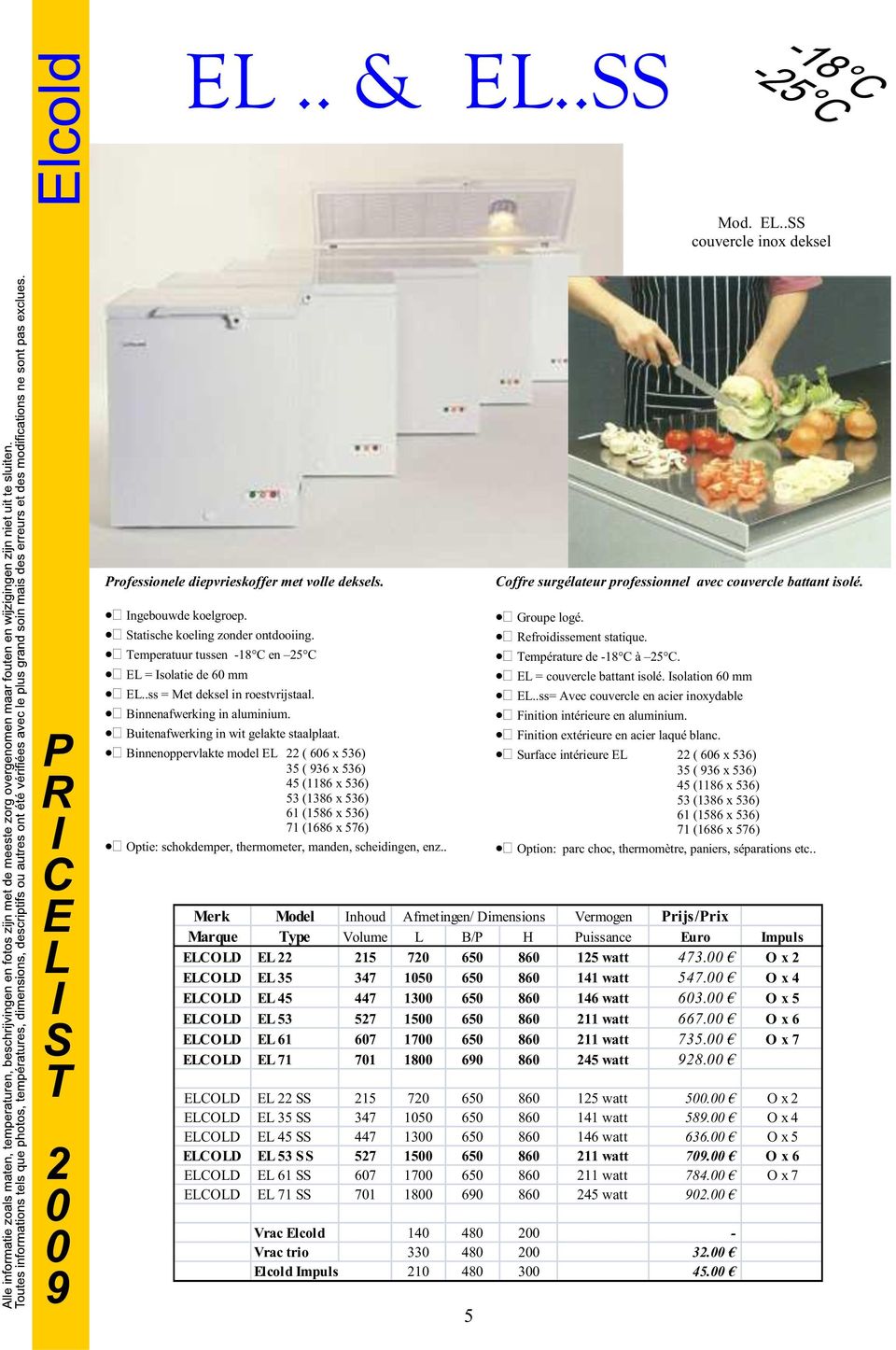 Binnenoppervlakte model ( 66 x 536) 35 ( 36 x 536) 45 (1186 x 536) 53 (1386 x 536) 61 (1586 x 536) 71 (1686 x 576) Optie: schokdemper, thermometer, manden, scheidingen, enz.. Groupe logé.