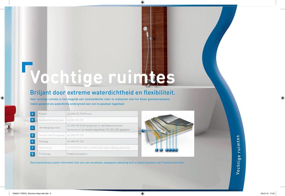 a b Primer ALSAN RS 276 Primer Eerste afdihtingslaag ALSAN RS 230 d e f g Verstevigings vlies ALSAN RS VLIES wordt nat-in-nat blaasvrij tussen de eerste en de tweede laag Alsan 770 (RS 230) geplaatst