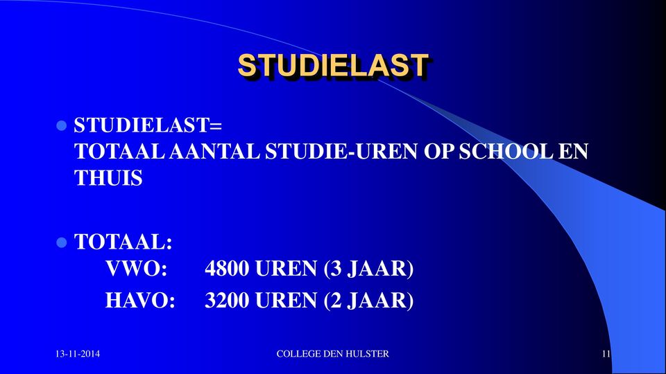 VWO: HAVO: 4800 UREN (3 JAAR) 3200 UREN