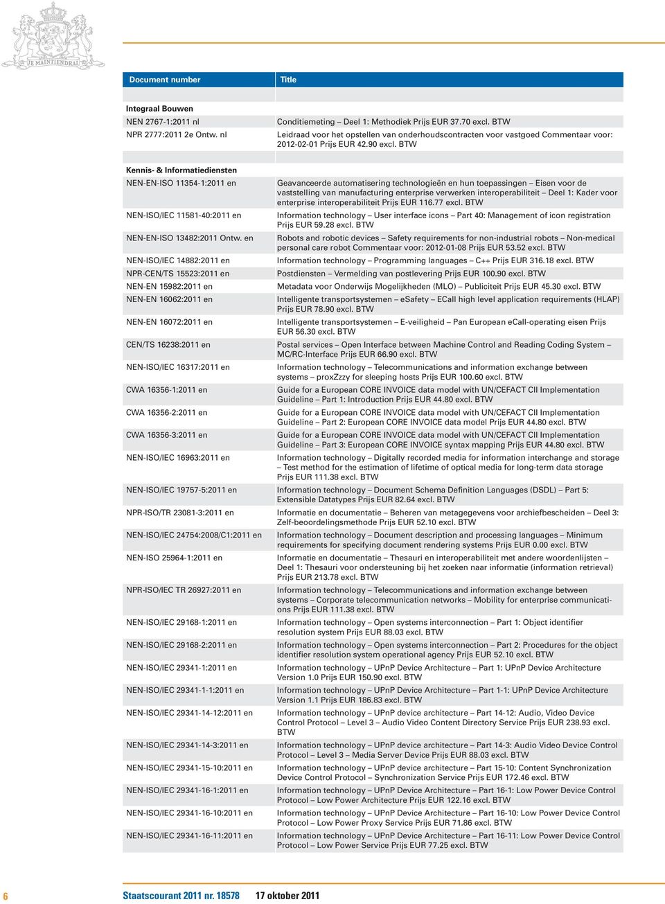 Kennis- & Informatiediensten NEN-EN-ISO 11354-1:2011 en NEN-ISO/IEC 11581-40:2011 en NEN-EN-ISO 13482:2011 Ontw.