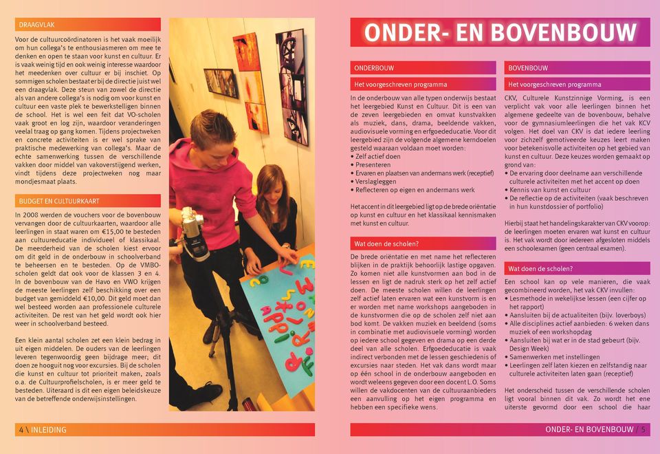 Deze steun van zowel de directie als van andere collega s is nodig om voor kunst en cultuur een vaste plek te bewerkstelligen binnen de school.