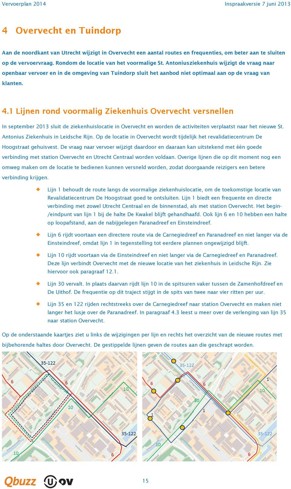 .1 Lijnen rond voormalig Ziekenhuis Overvecht versnellen In september 013 sluit de ziekenhuislocatie in Overvecht en worden de activiteiten verplaatst naar het nieuwe St.