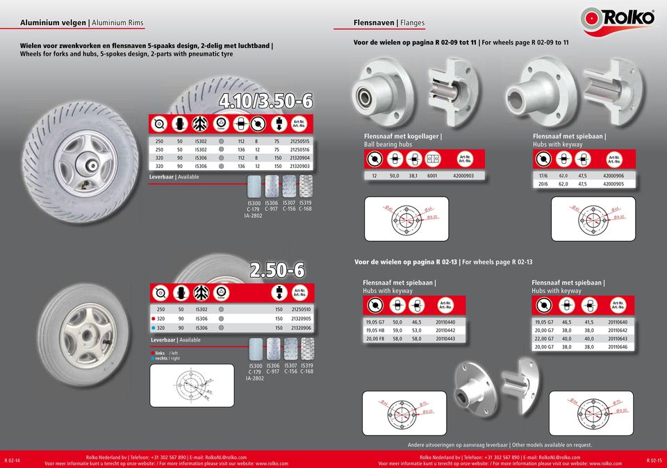 10/3.50-6 Flensnaaf met kogellager Ball bearing hubs 12 50,0 38,1 6001 42000903 Flensnaaf met spiebaan Hubs with keyway 17/6 62,0 47,5 42000906 20/6 62,0 47,5 42000905 IS306 C-917 IS307 IS319 C-156