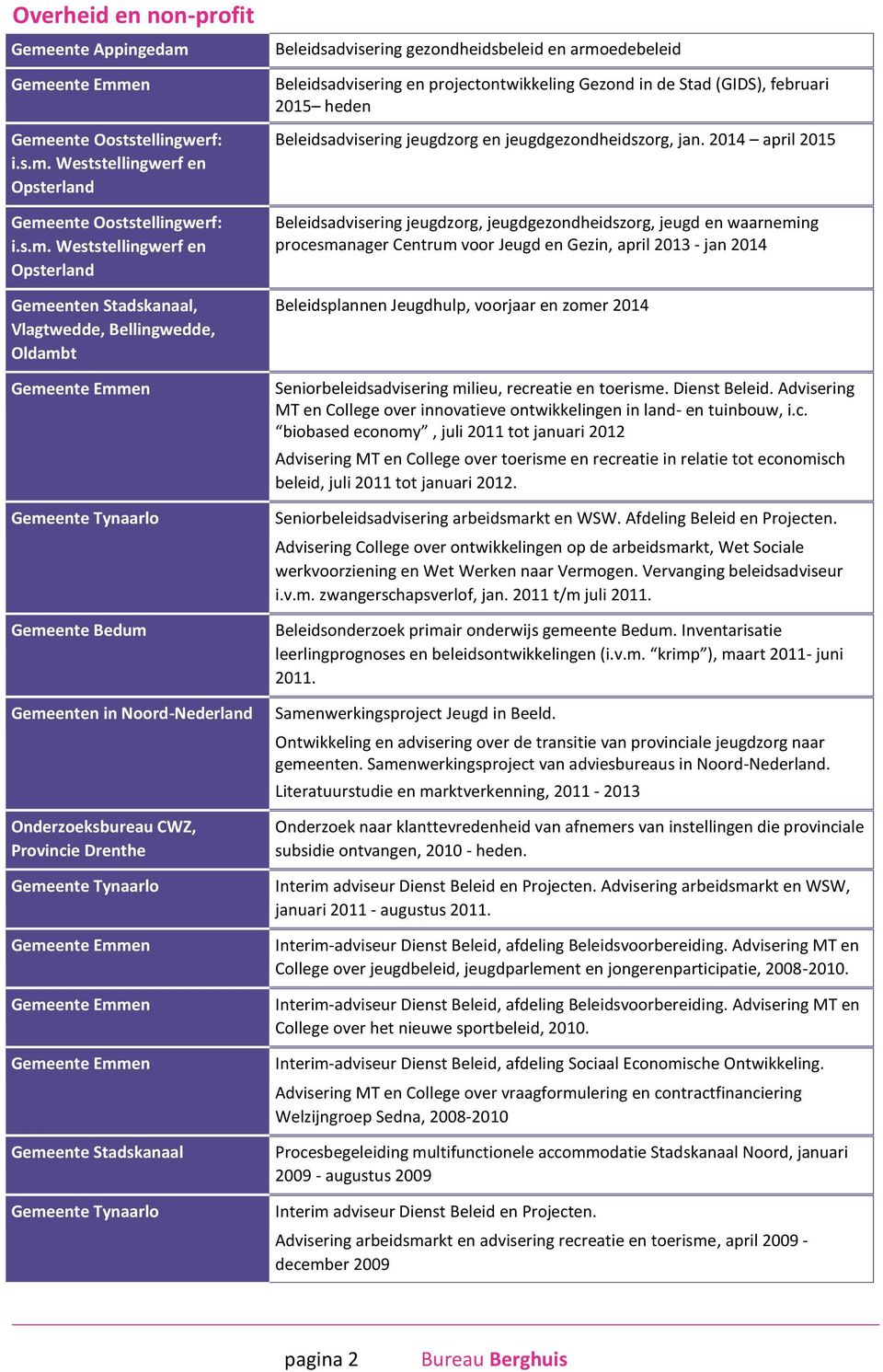 Gemeente Ooststellingwerf: i.s.m. Weststellingwerf en Opsterland Gemeente Ooststellingwerf: i.s.m. Weststellingwerf en Opsterland Gemeenten Stadskanaal, Vlagtwedde, Bellingwedde, Oldambt Gemeente