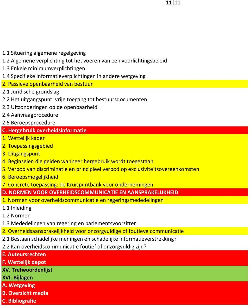 3 Uitzonderingen op de openbaarheid 2.4 Aanvraagprocedure 2.5 Beroepsprocedure C. Hergebruik overheidsinformatie 1. Wettelijk kader 2. Toepassingsgebied 3. Uitgangspunt 4.