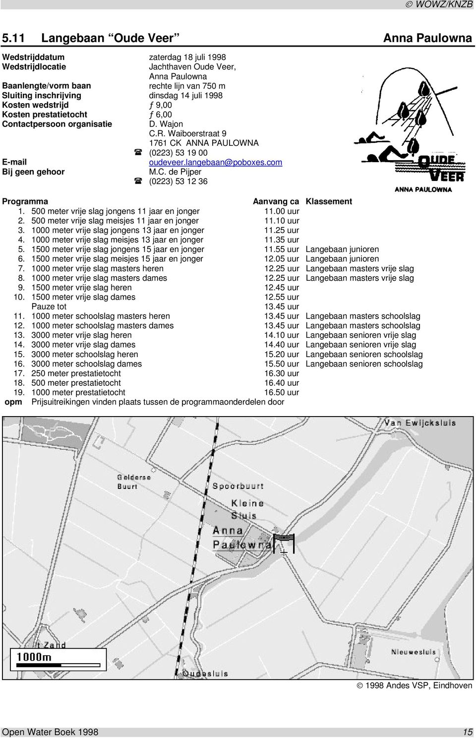 langebaan@poboxes.com Bij geen gehoor M.C. de Pijper (0223) 53 12 36 Programma Aanvang ca Klassement 1. 500 meter vrije slag jongens 11 jaar en jonger 11.00 uur 2.