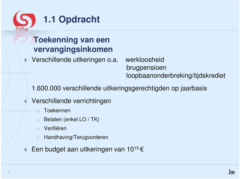 verrichtingen Toekennen Betalen (enkel LO / TK) Verifiëren Handhaving/Terugvorderen