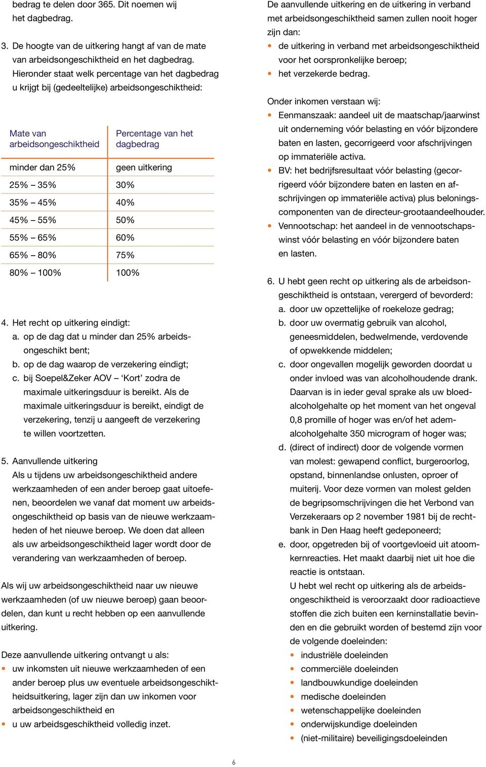 80% 75% 80% 100% 100% Percentage van het dagbedrag geen uitkering. Het recht op uitkering eindigt: a. op de dag dat u minder dan 25% arbeidsongeschikt bent; b.