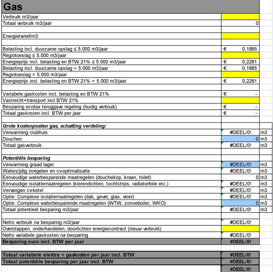 belasting en BTW 21% - Vastrecht+transport incl BTW 21% Besparing ecotax teruggave regeling (huidig verbruik) - Totaal gaskosten incl.