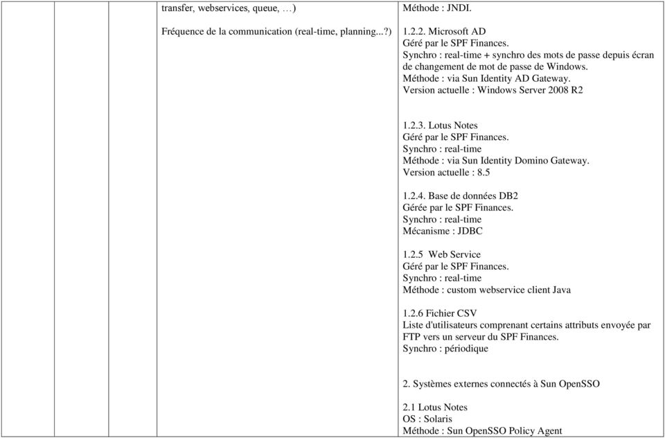 Windows Server 2008 R2 123 Lotus Notes Géré par le SPF Finances Méthode : via Sun Identity Domino Gateway Version actuelle : 85 124 Base de données DB2 Gérée par le SPF Finances Mécanisme : JDBC 125