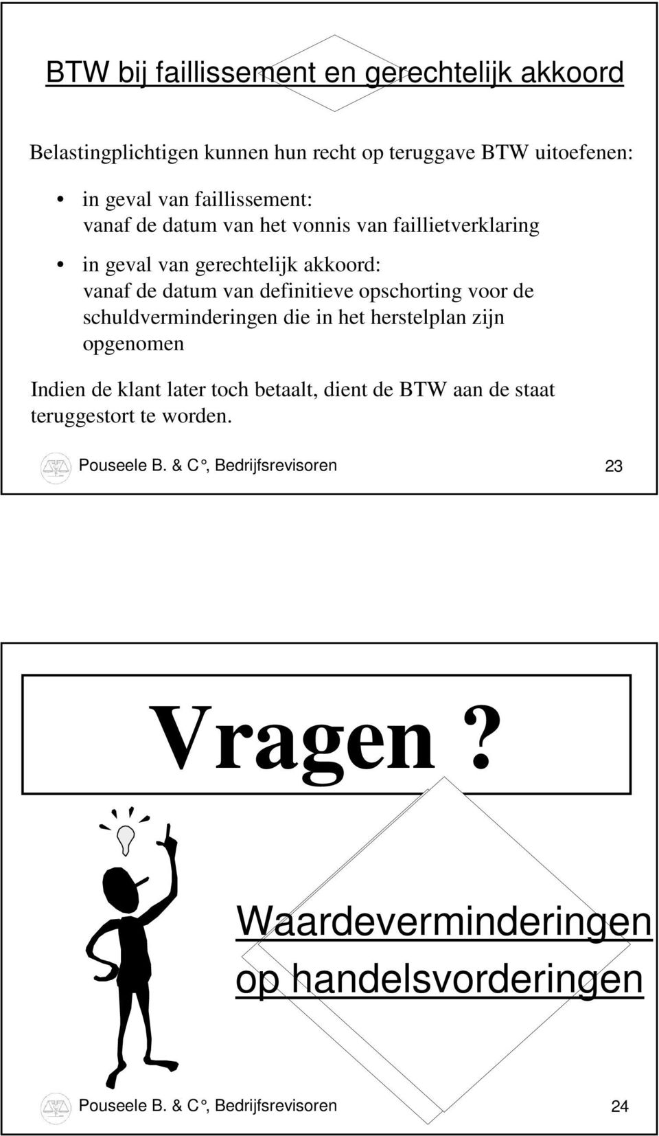 opschorting voor de schuldverminderingen die in het herstelplan zijn opgenomen Indien de klant later toch betaalt, dient de BTW aan de