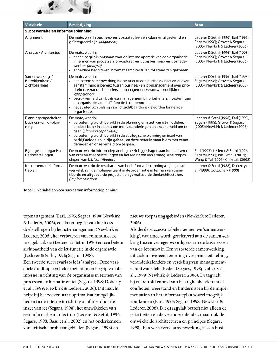 (alignment) De mate, waarin: er een begrip is ontstaan voor de interne operatie van een organisatie in termen van processen, procedures en ict bij business- en ict-medewerkers (analysis) er heldere