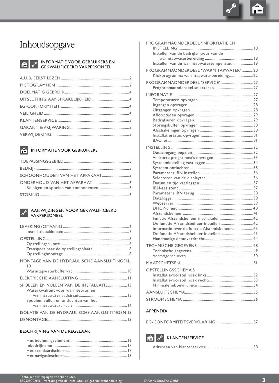 ..6 Reinigen en spoelen van componenten...6 Storing...6 Aanwijzingen voor gekwalificeerd vakpersoneel Leveringsomvang...6 Installatiepakketten...7 Opstelling...8 Opstellingsruimte.