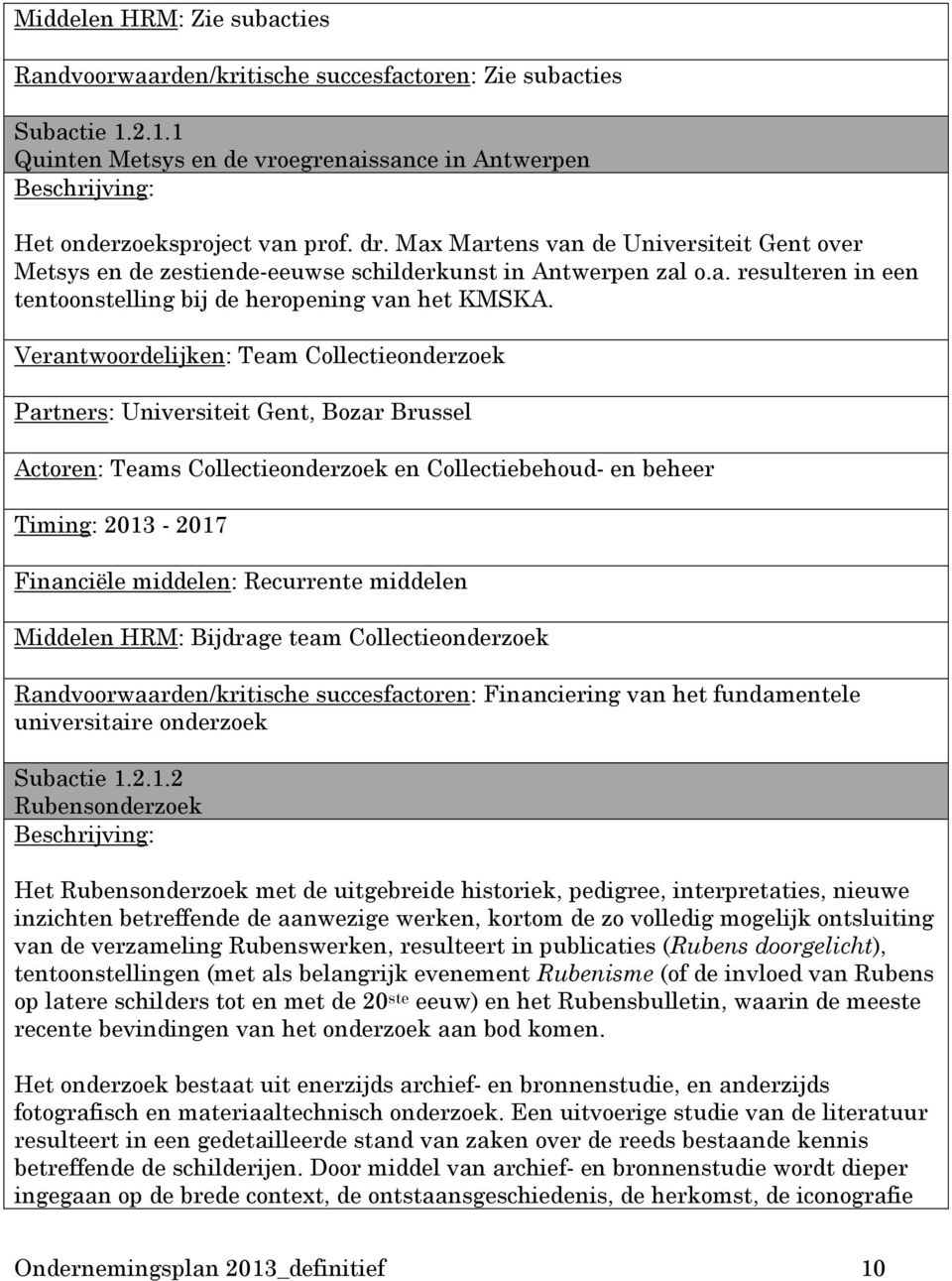 Verantwoordelijken: Team Collectieonderzoek Partners: Universiteit Gent, Bozar Brussel Actoren: Teams Collectieonderzoek en Collectiebehoud- en beheer Timing: 2013-2017 Middelen HRM: Bijdrage team