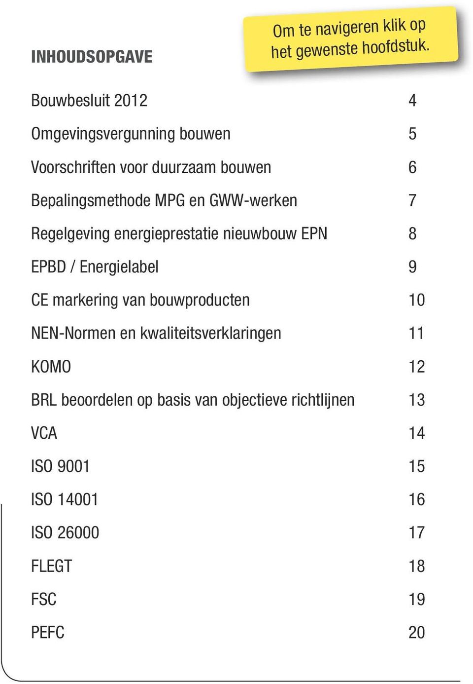 GWW-werken 7 Regelgeving energieprestatie nieuwbouw EPN 8 EPBD / Energielabel 9 CE markering van bouwproducten 10