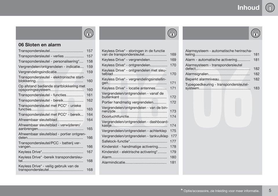 .. 161 Transpondersleutel - bereik... 162 Transpondersleutel met PCC* - unieke functies... 163 Transpondersleutel met PCC* - bereik... 164 Afneembaar sleutelblad.