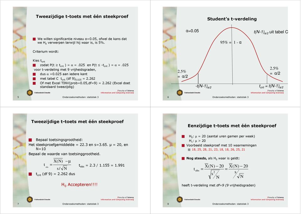 6 (Excel doe andaard weezijdig.5% α/ -(- α/.5% α/ cri (- α/ 5 6 Tweezijdige -oe me één eekproef Eenzijdige -oe me één eekproef Bepaal oeinggrooheid: He eekproefgemiddelde.3 en 3.65.