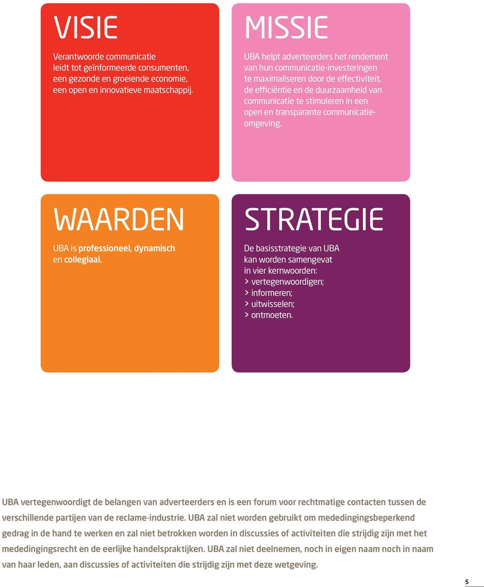 transparante communicatieomgeving. WAARDEN UBA is professioneel, dynamisch en collegiaal.