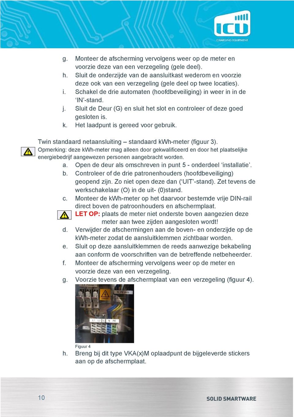 Sluit de Deur (G) en sluit het slot en controleer of deze goed gesloten is. k. Het laadpunt is gereed voor gebruik. Twin standaard netaansluiting standaard kwh-meter (figuur 3).