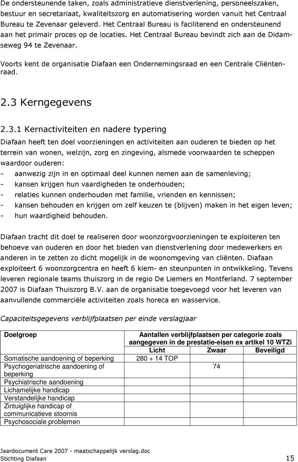 Voorts kent de organisatie Diafaan een Ondernemingsraad en een Centrale Cliëntenraad. 2.3 