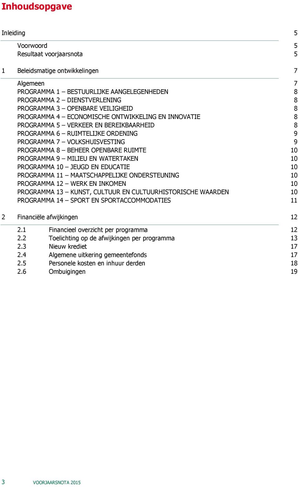 OPENBARE RUIMTE 10 PROGRAMMA 9 MILIEU EN WATERTAKEN 10 PROGRAMMA 10 JEUGD EN EDUCATIE 10 PROGRAMMA 11 MAATSCHAPPELIJKE ONDERSTEUNING 10 PROGRAMMA 12 WERK EN INKOMEN 10 PROGRAMMA 13 KUNST, CULTUUR EN