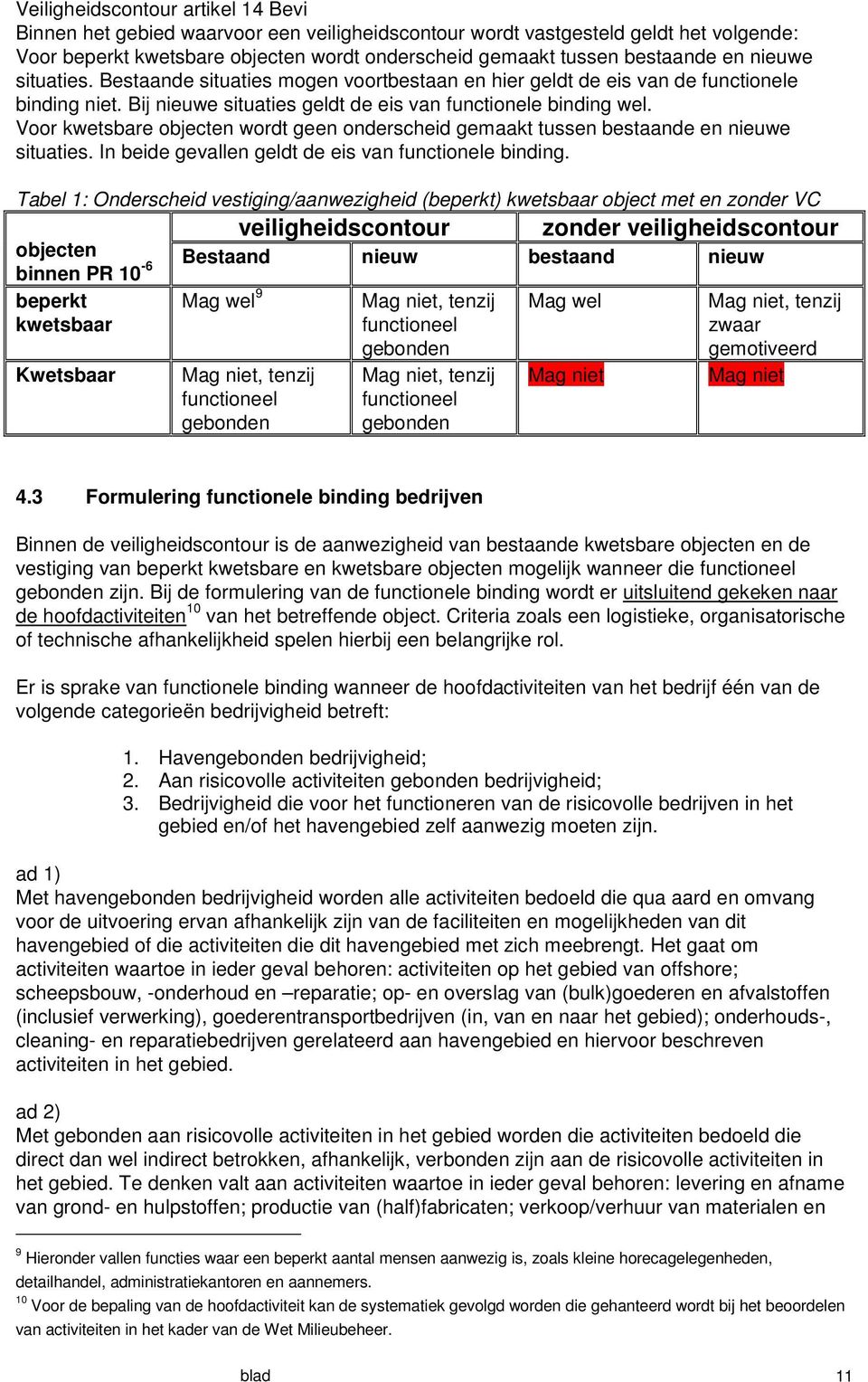 Voor kwetsbare objecten wordt geen onderscheid gemaakt tussen bestaande en nieuwe situaties. In beide gevallen geldt de eis van functionele binding.