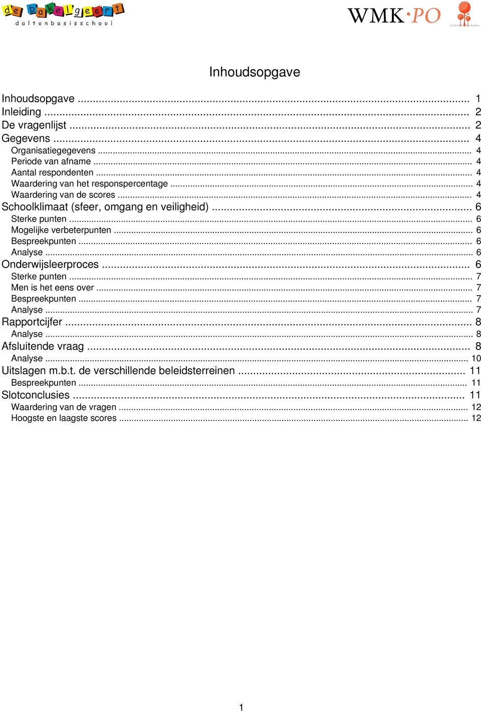 .. 6 Bespreekpunten... 6 Analyse... 6 Onderwijsleerproces... 6 Sterke punten... 7 Men is het eens over... 7 Bespreekpunten... 7 Analyse... 7 Rapportcijfer... 8 Analyse.