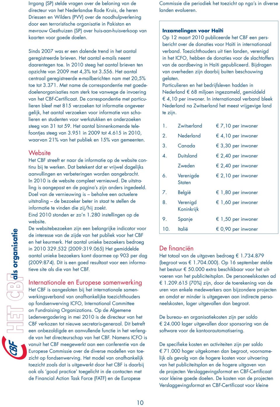 Het aantal e-mails neemt daarentegen toe. In 2010 steeg het aantal brieven ten opzichte van 2009 met 4,3% tot 3.556. Het aantal centraal geregistreerde e-mailberichten nam met 20,5% toe tot 3.371.