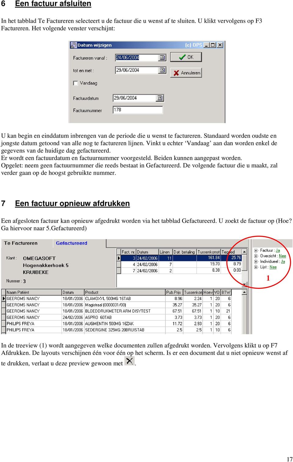 Vinkt u echter Vandaag aan dan worden enkel de gegevens van de huidige dag gefactureerd. Er wordt een factuurdatum en factuurnummer voorgesteld. Beiden kunnen aangepast worden.