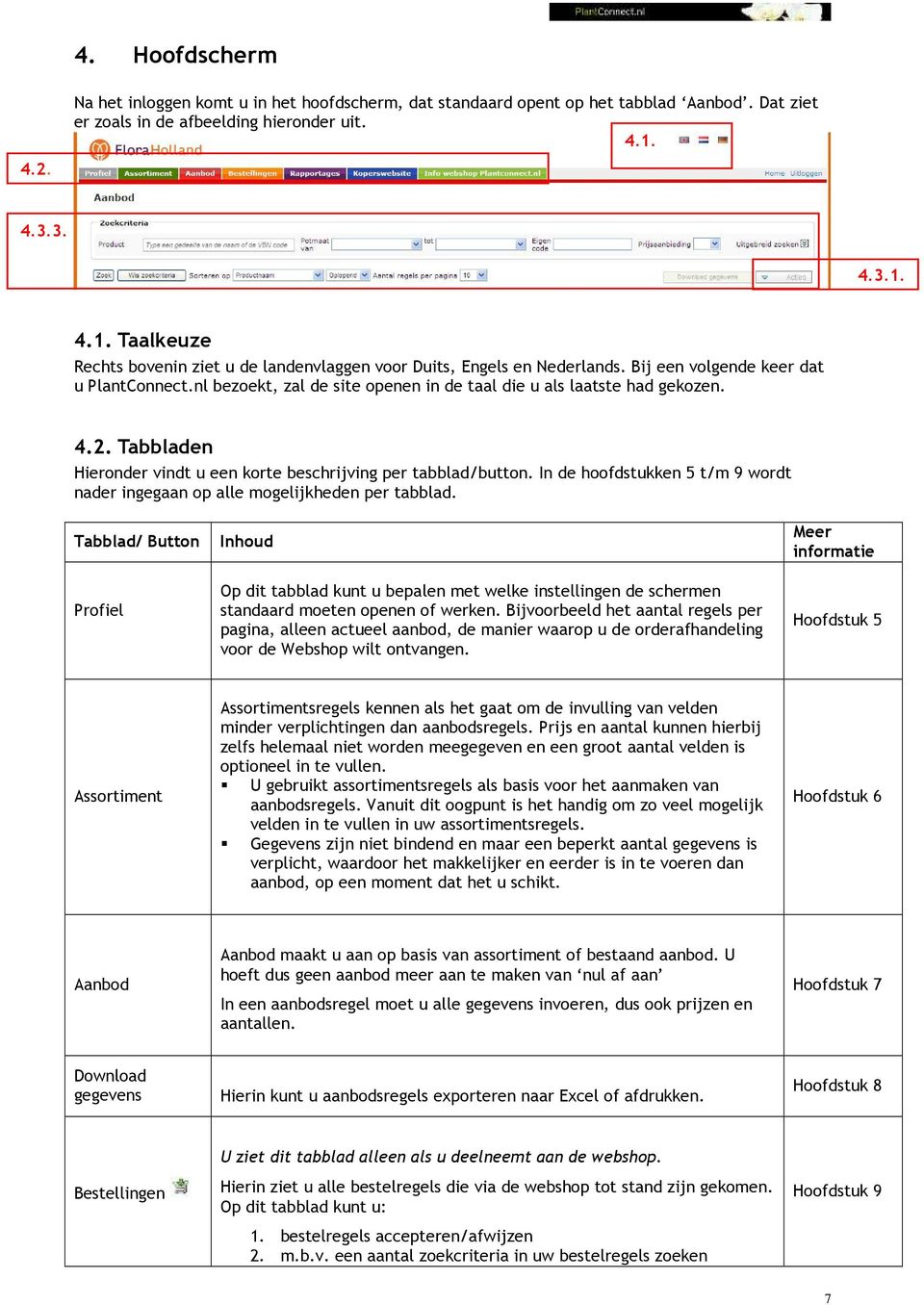 nl bezoekt, zal de site openen in de taal die u als laatste had gekozen. 4.2. Tabbladen Hieronder vindt u een korte beschrijving per tabblad/button.