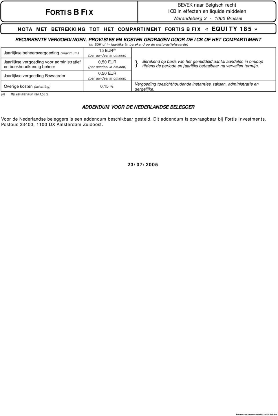 kosten (schatting) 0,15 % (6) Met een maximum van 1,50 %. } Berekend op basis van het gemiddeld aantal aandelen in omloop tijdens de periode en jaarlijks betaalbaar na vervallen termijn.