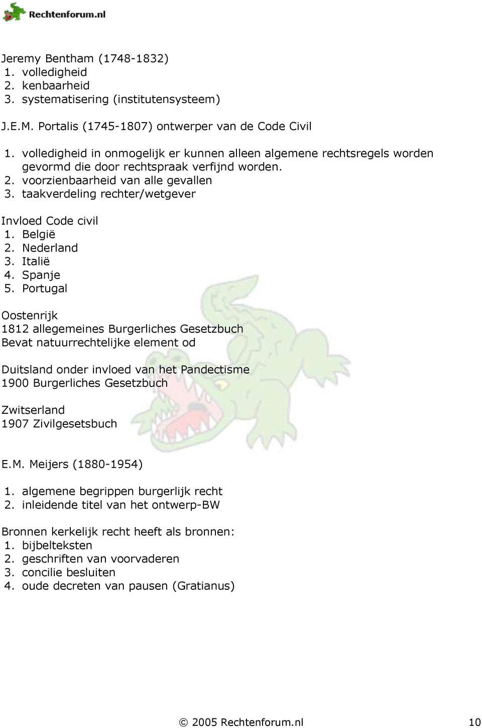 taakverdeling rechter/wetgever Invloed Code civil 1. België 2. Nederland 3. Italië 4. Spanje 5.