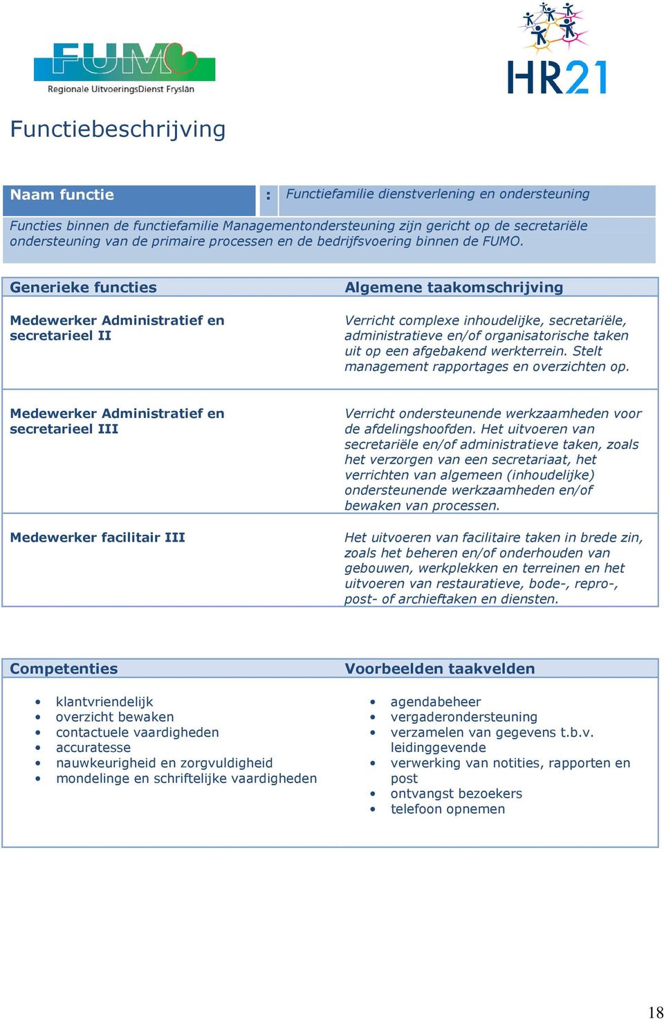 Generieke functies Medewerker Administratief en secretarieel II Algemene taakomschrijving Verricht complexe inhoudelijke, secretariële, administratieve en/of organisatorische taken uit op een