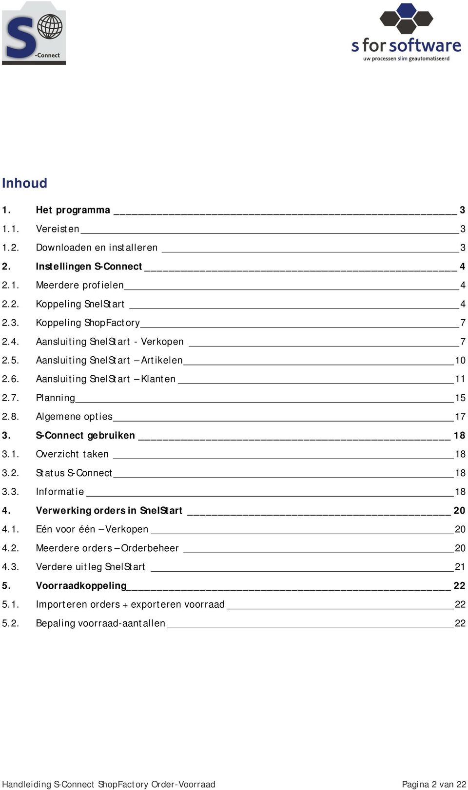 2. Status S-Connect 18 3.3. Informatie 18 4. Verwerking orders in SnelStart 20 4.1. Eén voor één Verkopen 20 4.2. Meerdere orders Orderbeheer 20 4.3. Verdere uitleg SnelStart 21 5.