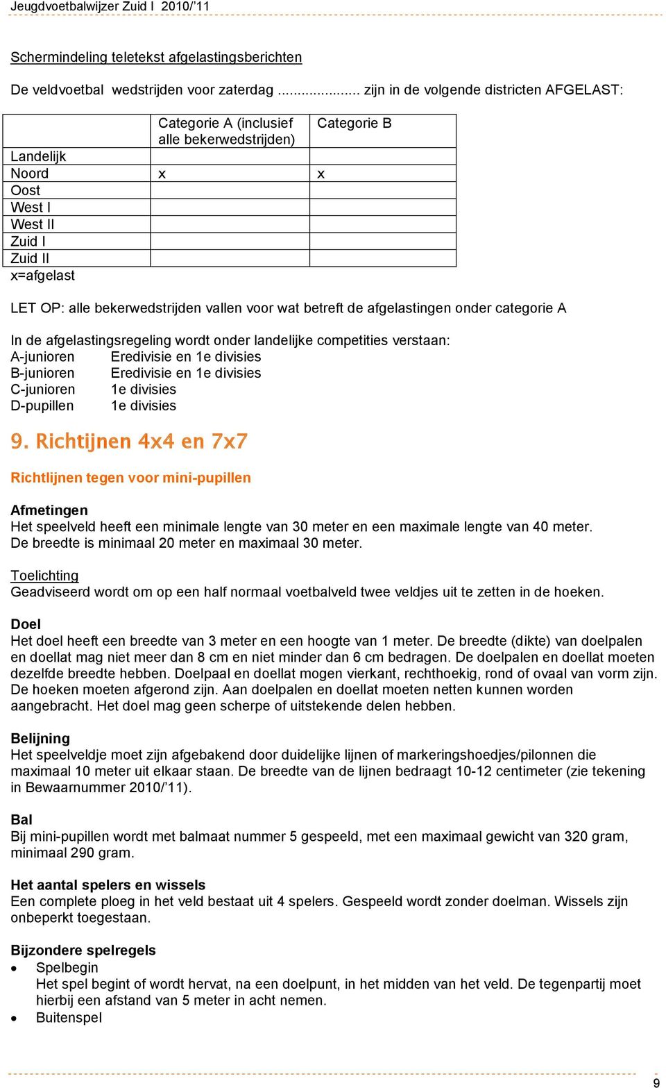 voor wat betreft de afgelastingen onder categorie A In de afgelastingsregeling wordt onder landelijke competities verstaan: A-junioren Eredivisie en 1e divisies B-junioren Eredivisie en 1e divisies